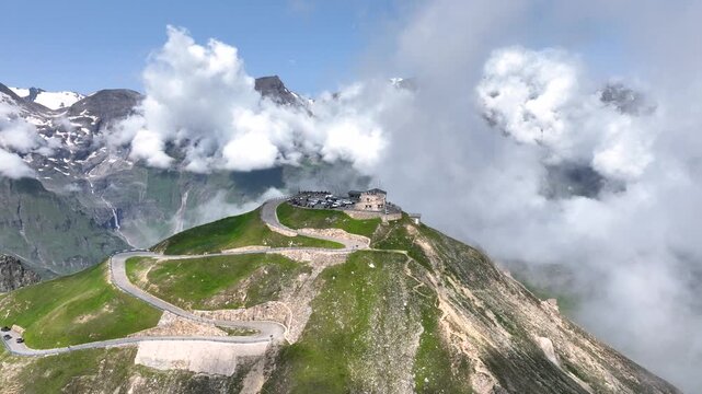 Aerial view of the Edelwei&szlig;spitze along the Gro&szlig;glockner Hochalpenstra&szlig;e in the Alps of Austria
