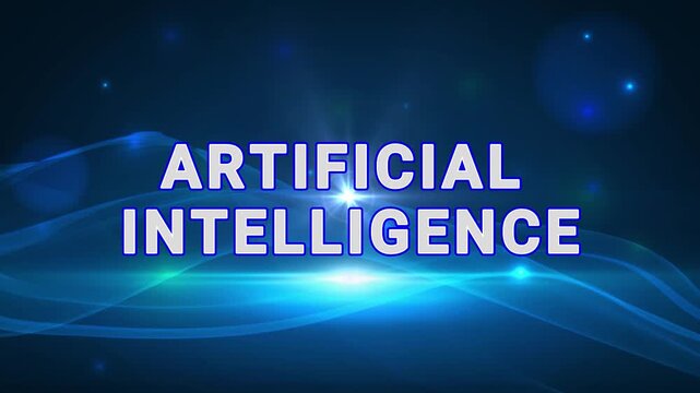 Artificial intelligence text title animation with blue background with background light effects intelligence appearing video text information cybernetics technology with innovation