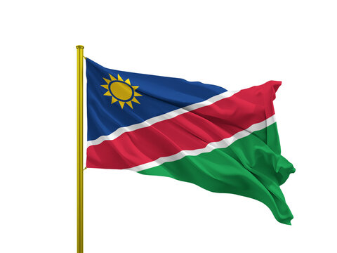 Namibia flag waving on a golden pole isolated on Transparent Background