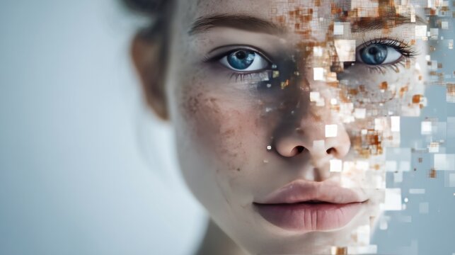 Womans face pixelated transparent background