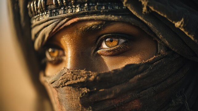 Womans gaze with covered face portrait
