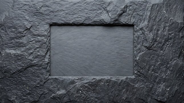 Natural grey slate stone texture with rough surface with surface rectangular inset