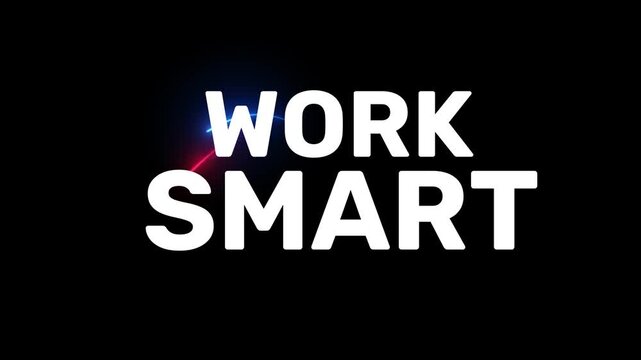 Work smart glowing neon text animation on black background with text forming phrase video white text blue neon lines smart over red motion graphics typography efficiency