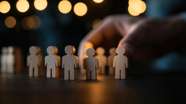 Wooden figures selected by a hand