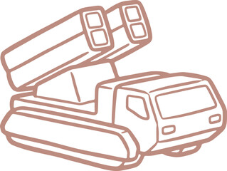 Obraz premium Modern Military Multiple Rocket Launcher Vehicle Standing Ready for Tactical Defense Operations in Vector Doodle Outline.