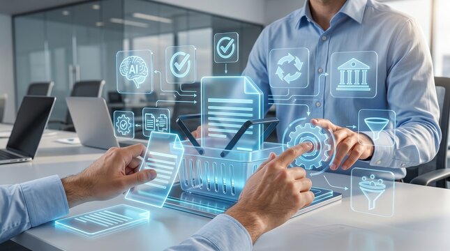 Purchase Requisition Management Platform with Large Holographic Procurement Request, Approval Workflow, Purchasing Automation and Enterprise Digital Procurement Technology