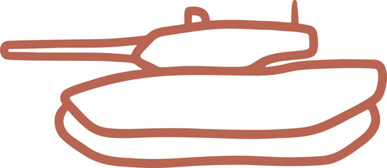 Obraz premium Simple doodle outline of a military tank, vector illustration depicting modern warfare and conflict from a side view, minimalist design.