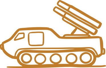 Fototapeta premium Simple Doodle Outline of a Military Tracked Rocket Launcher Vehicle Ready for Action Vector Graphic