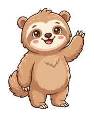 Fototapeta premium Cute cartoon sloth character waving hand on white background