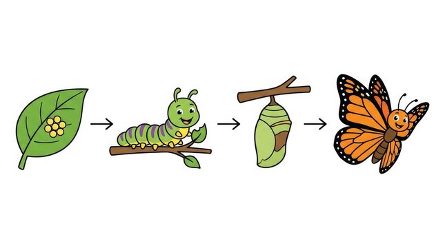 Butterfly life cycle stages from egg to caterpillar to chrysalis