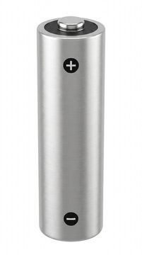 Single Silver Cylinder Battery with Plus and Minus Symbols