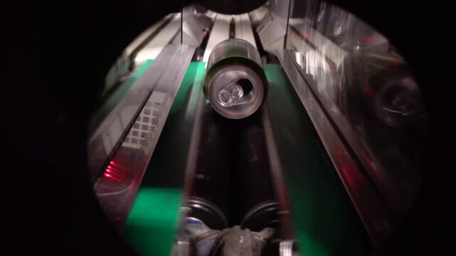 Hjorring, Denmark An aluminum drink can recycling machine in a supermarket, cash for cans. 
