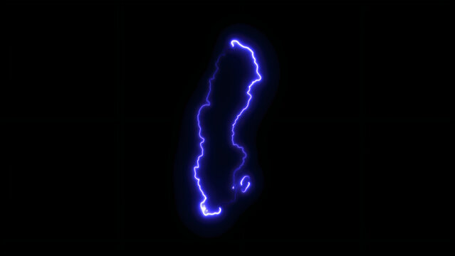 Glowing neon blue outline map of sweden isolated on a solid black background, digital cartography for web