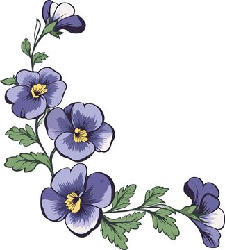 Decorative purple pansy flower vine illustration with botanical, illustration