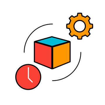 Optimized workflow concept with data cube, clock, and gear icon.