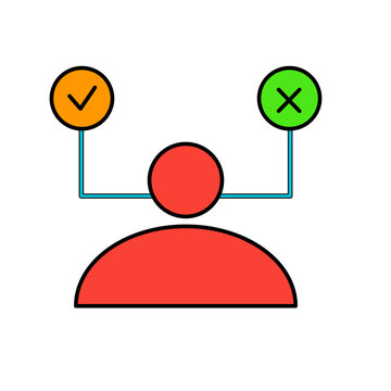 Person making choices: checkmark for approval, cross for rejection icon.