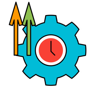Process optimization and time management concept with rising arrows for efficiency and growth.