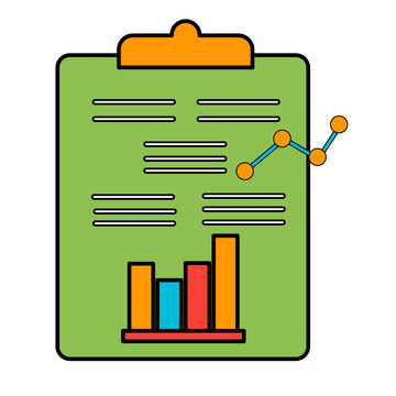 Business report with charts and graphs icon. Data analysis and financial performance.