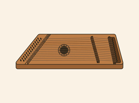 Traditional Wooden Hammered Dulcimer Musical Instrument Illustration.