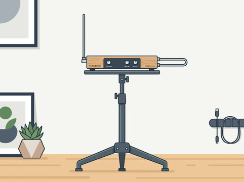 Vector illustration of a classic theremin musical instrument on a stand.
