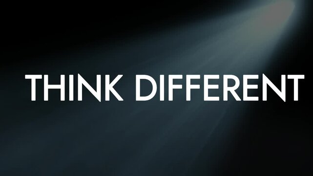 Typographic animation of white text think different with different appearing sequentially smoky abstract background video displays white white words presentation with inspiration
