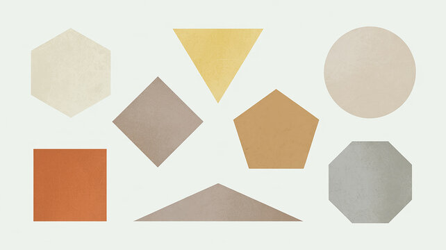 Geometric shapes in muted earth tones on light background