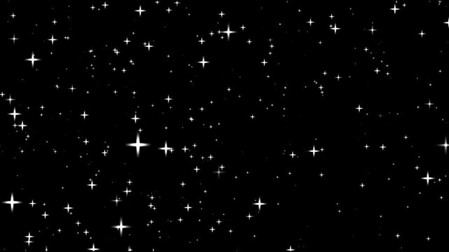 White twinkle stars on a black background. glitter sparkle animated black screen, bokeh light lights effect background. white shining dust light. 
