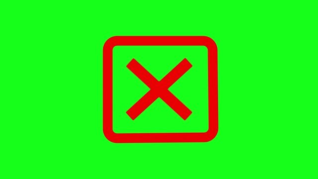 Animated line circle loading transforming into cross mark error icon failed progress , rejected cancel symbol UI UX motion graphic element video.on green background,