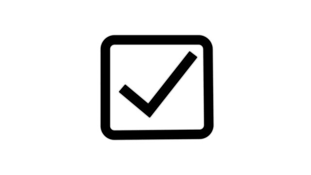 Check box check mark symbol animation icon for selection confirmation status Approved option and correct choice indication process on white screen background