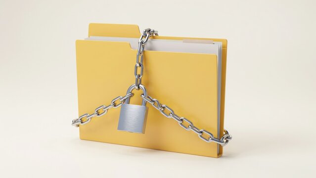 Yellow file folder secured with a metal chain and padlock