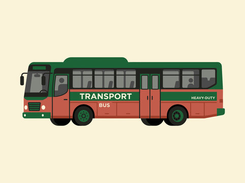 A green and red public transport city bus illustration.