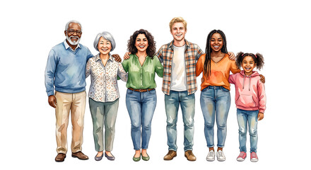 Fototapeta premium A diverse group of people from different generations stand together in unity.