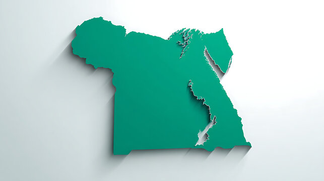 Egypt map silhouette with a teal colored three dimensional extruded effect on a white background
