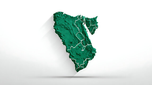 Detailed topographic map of Bosnia and Herzegovina a 3d render with a white background
