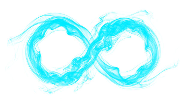 Cyan smoke infinity symbol isolated on transparent background for digital art and modern graphic design projects.