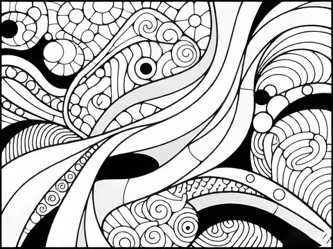 Abstract flowing ribbons mosaic zentangle coloring page