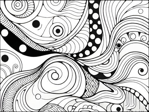 Abstract flowing ribbons mosaic zentangle coloring page
