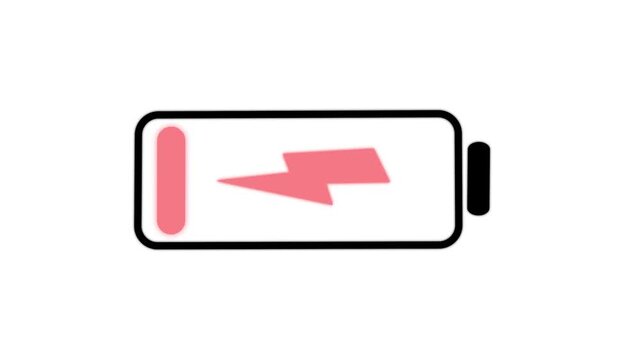 Mobile phone battery low charge icon warning blink animation ,red battery blinking as being out of the charge