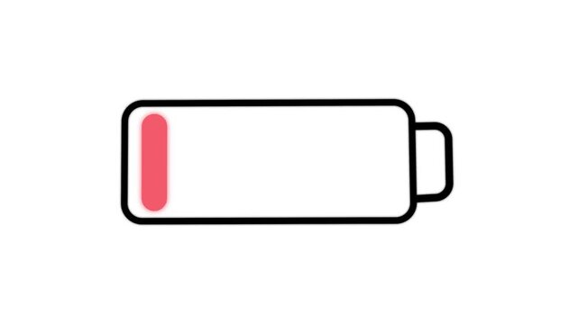 Mobile phone battery low charge icon warning blink animation ,red battery blinking as being out of the charge