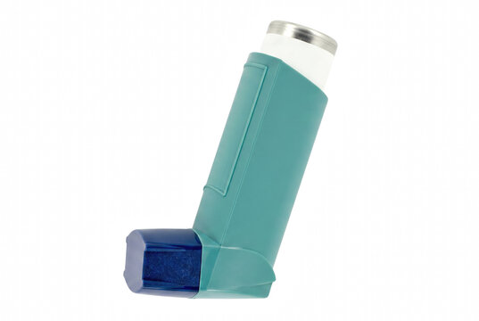 Teal Asthma Inhaler with Dark Blue Cap