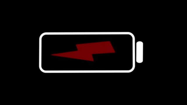 Mobile phone battery low charge icon warning blink animation ,red battery blinking as being out of the charge