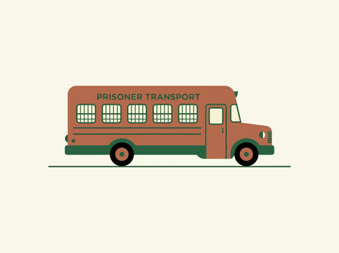 Vintage prisoner transport bus illustration in flat vector style.