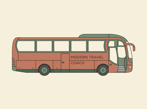 Modern travel coach bus illustration in a flat vector style.