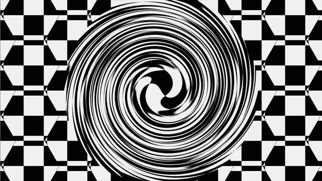 Swirling vortexes in a hypnotic checkerboard pattern during a dynamic optical illusion