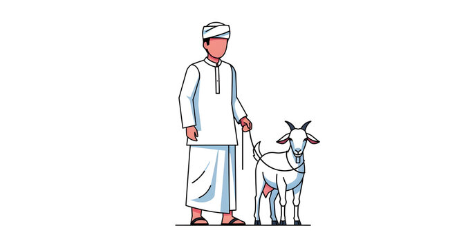 Arab man with goat illustration vector graphic on a white background