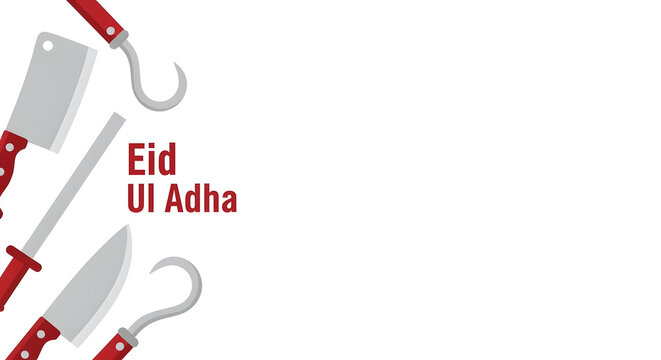 Butcher knives and meat hooks flat vector illustration for Eid al Adha celebrations