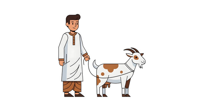 Cartoon man walking a goat illustration vector graphic on a white background