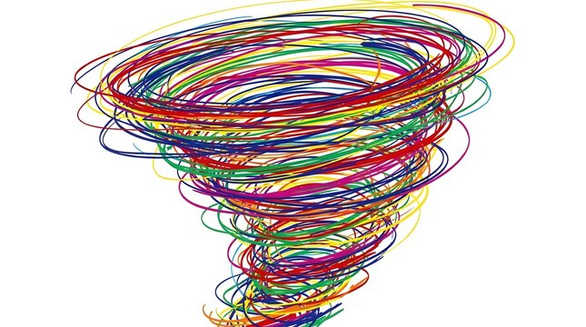 Vibrant rainbow tornado swirl hand drawn scribbles for creative art.