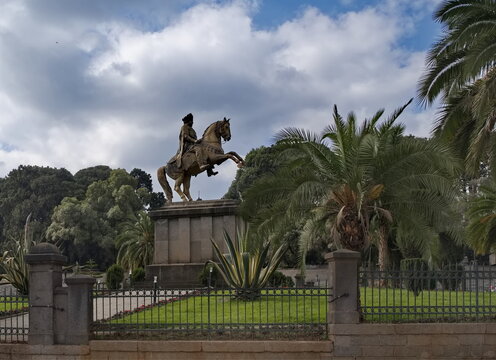 Addis Ababa, Ethiopia. November 20, 2024. A dynamic monument to the legendary Emperor Menelik II of Ethiopia, the founder of the capital and ruler of the Shoah Kingdom.