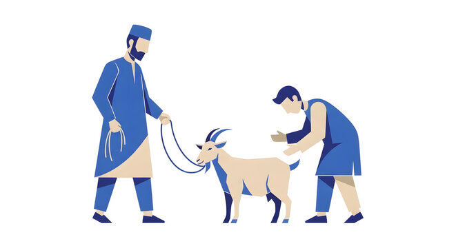 Father and son with goat vector illustration in a flat style